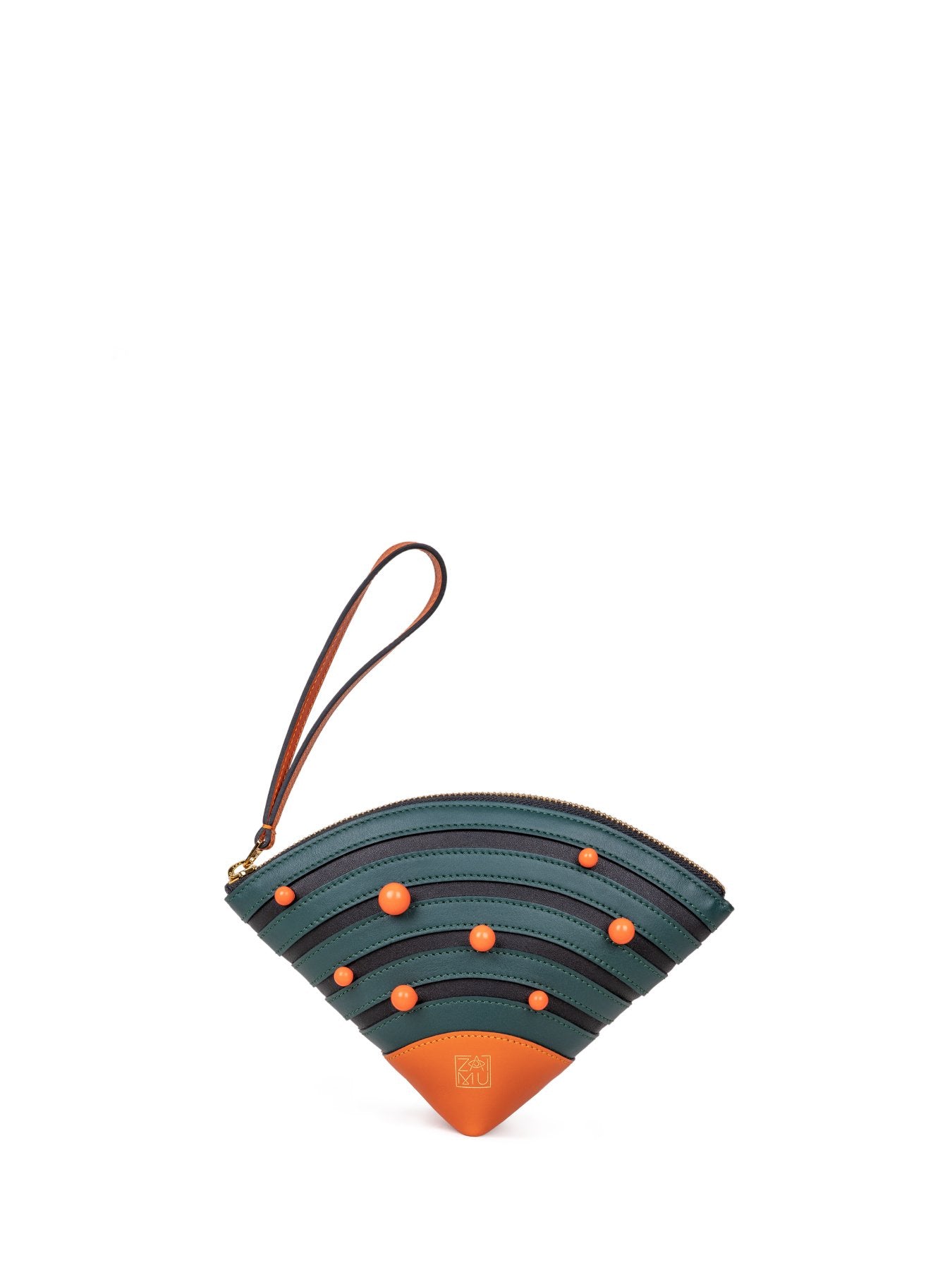 Cute Fan Clutch Bag in Moss & Orange Color