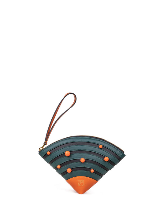 Cute Fan Clutch Bag in Moss & Orange Color