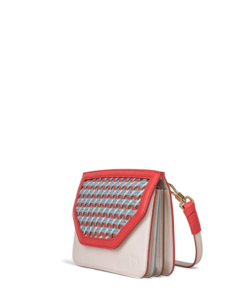 handwoven leather crossbody bag in red & white