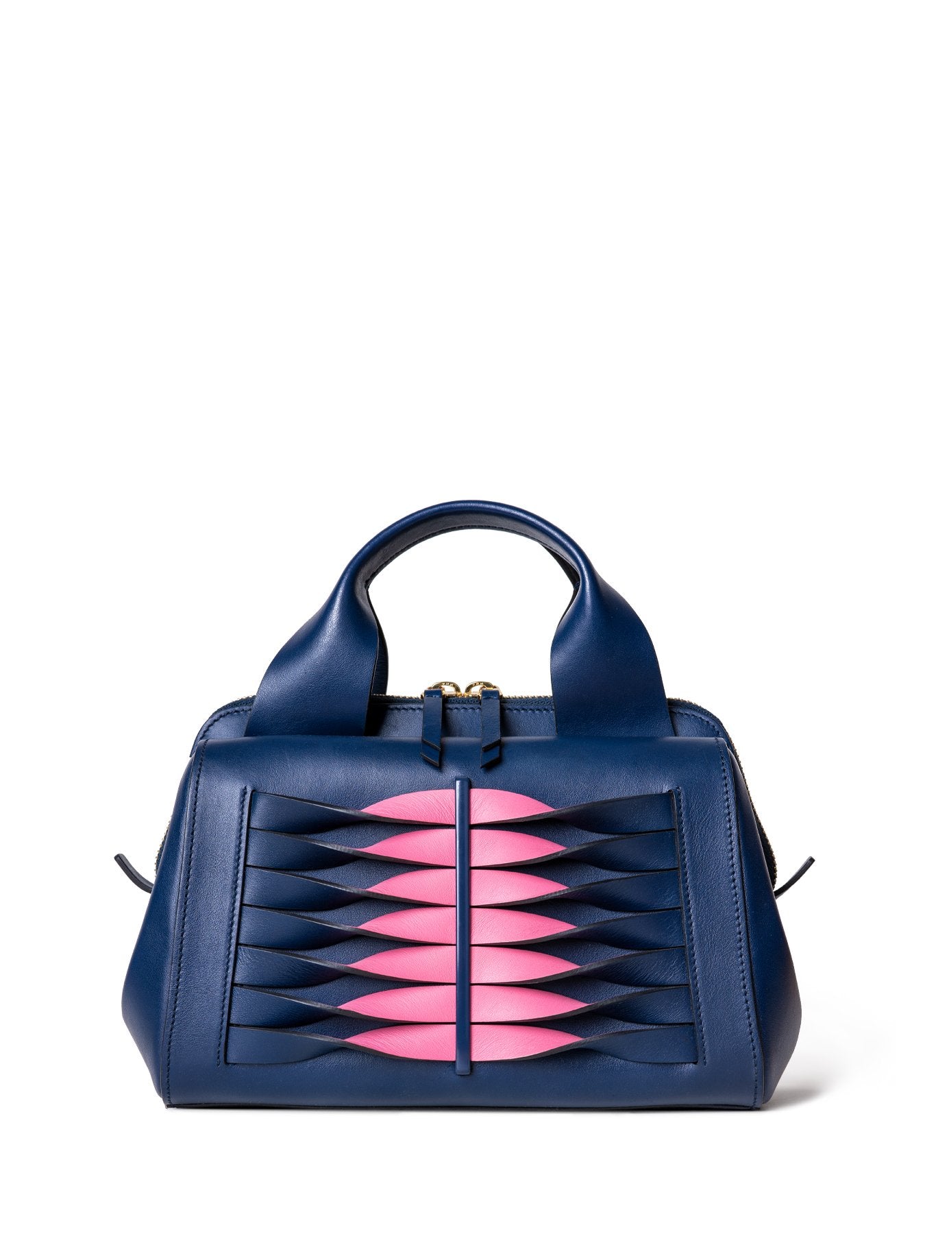 Shoulder bag with handle in blue leather